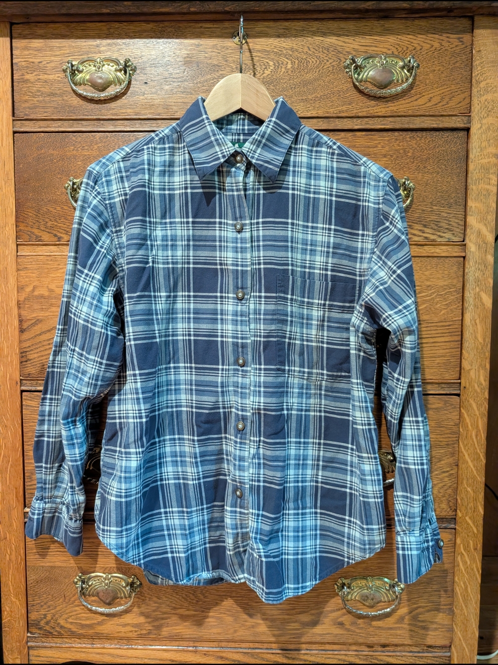 Hunt Club Navy and Light Blue Plaid Button-Down Shirt